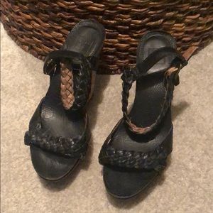 Frye Black Leather wedges size 9